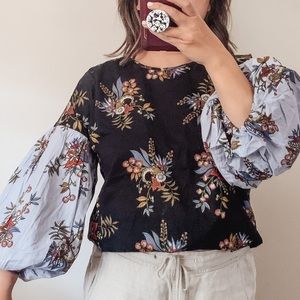 LOFT▪️Dolman‎ Bubble Sleeve Floral Top. XS